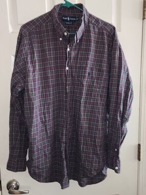 Ralph Lauren Men’s Plaid Button-Down Shirt in Burgundy and Green
